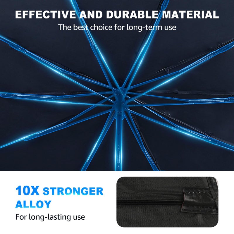 AMAZKER [2025 Upgrade] Car Windshield Sun Shade Umbrella - [10 Fiberglass Ribs][360 Bendable][100% Sun Block] [240T Thickened Titanium Silver ] Ice-Shield Protect Car from Sun Rays Heat Damage 57"" x 31"" - Image 5